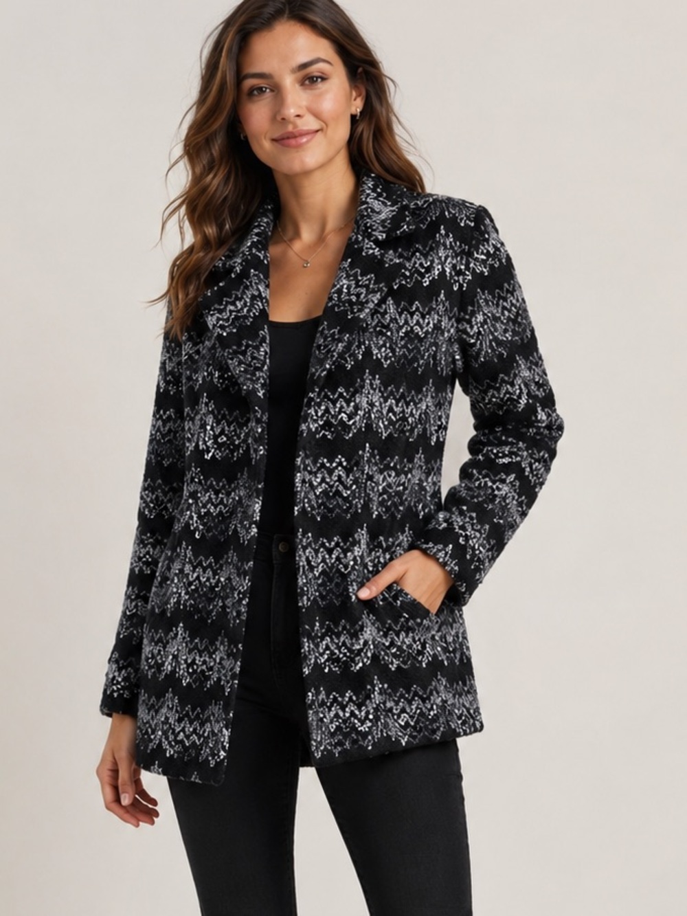 Vintage Alberto Makali Black Bouclé Tweed Blazer Jacket L Metallic Textured
